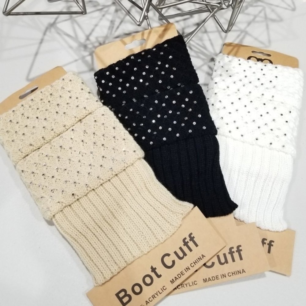 CREAM OR TAN KNIT BOOT CUFFS - Picture 3 of 4